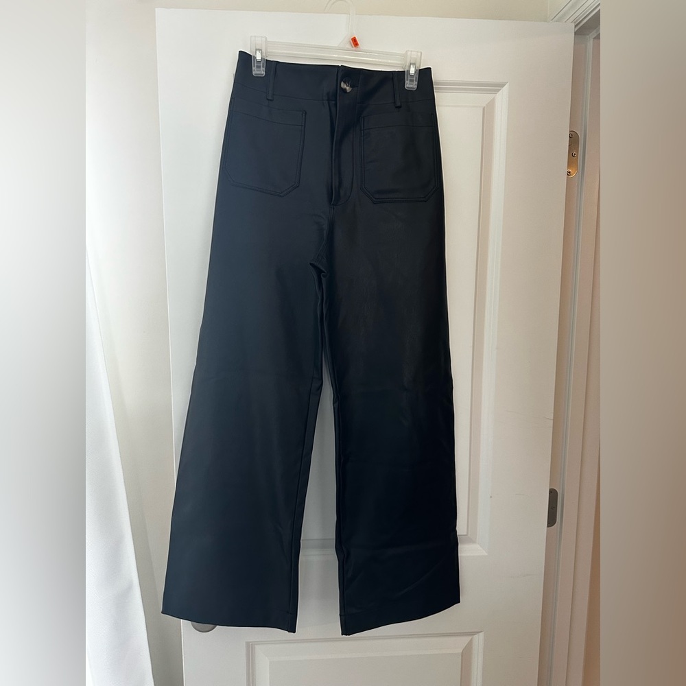 Anthropologie Maeve Black faux leather crop pants
